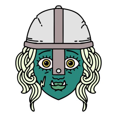 Retro Dövme Biçimli Ork savaşçı yüzü