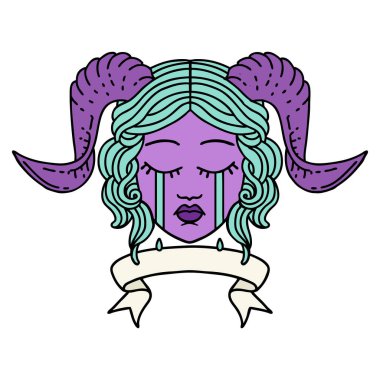 Retro Dövme Biçimi ağlayarak karakter yüzünü kaydırma pankartıyla kaplıyor