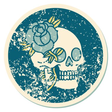 Bir kafatası ve gülün sembolik dövmeli görüntüsü