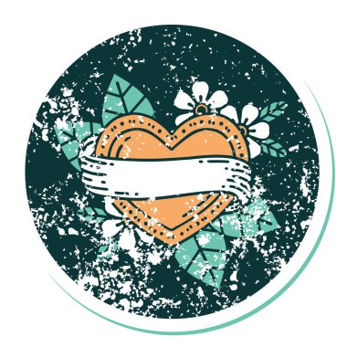 ikonik sıkıntılı çıkartma dövme stili bir kalp ve bayrak