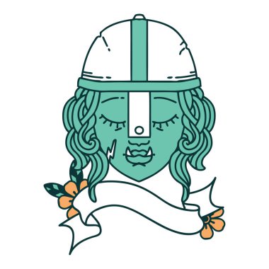 Retro Dövme Biçimli Ork savaşçı yüzü