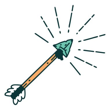 Geleneksel dövme stili eski çakmaktaşı ucu okunun gösterimi