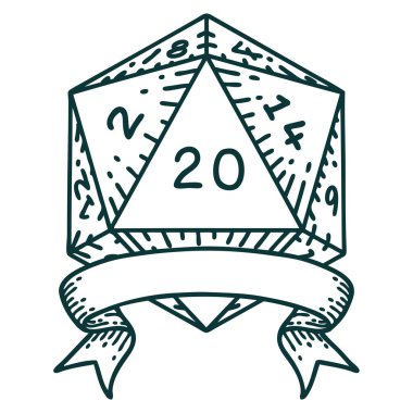 Retro Dövme Biçimi Doğal 20 kritik vuruş D20 zar atma