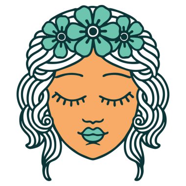 İkonik dövme stili bir bakire yüzü.