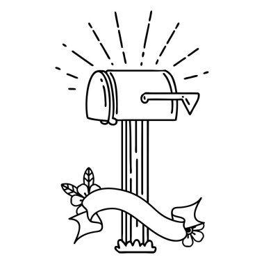 Siyah çizgili kaydırma afişi dövme stili kapalı posta kutusu