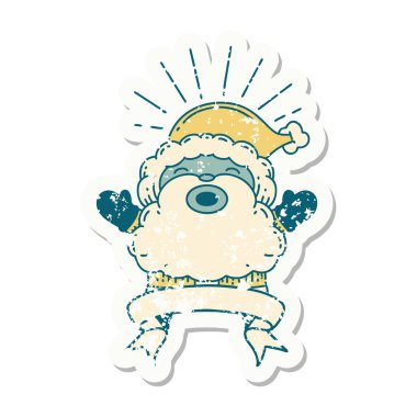 Dövme stili eski bir çıkartma. Noel Baba karakteri.