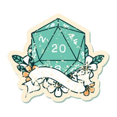 Retro Dövme Biçimi Doğal 20 D20 zar atma