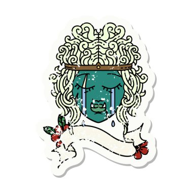 Retro Dövme Tarzı Ağlayan Ork Barbar karakter yüzü