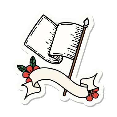 Dövme stili etiketi beyaz bayrak şeklinde