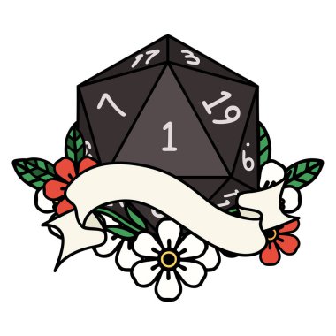 Retro Dövme Biçimi Doğal bir d20 zar atma