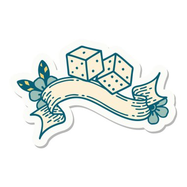 Şanslı zar sancağıyla dövme stili etiketi