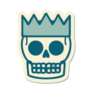 Geleneksel kafatası ve taç stili dövme çıkartması.