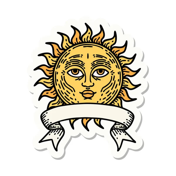 Tattoo Style Sticker Banner Sun Face — Stock Vector