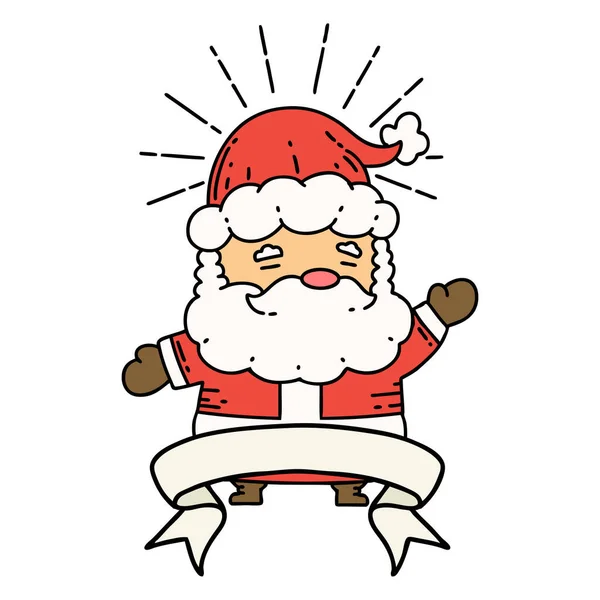Bannière Défilement Avec Tatouage Style Père Noël Claus Personnage Noël — Image vectorielle