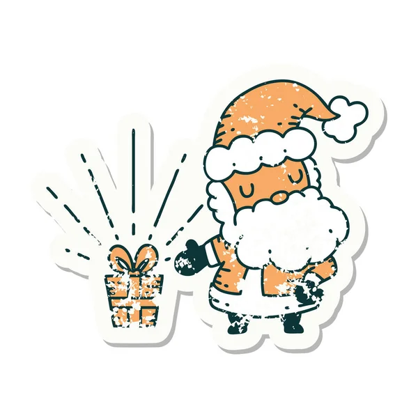 Vieil Autocollant Porté Personnage Noël Santa Claus Style Tatouage — Image vectorielle