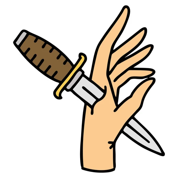 Tatuaje Estilo Tradicional Una Daga Mano — Vector de stock