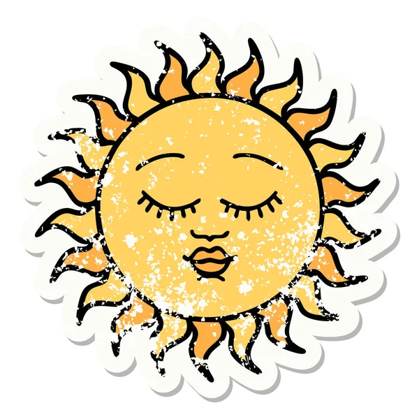 Tatuaje Pegatina Angustiado Estilo Tradicional Sol Con Cara — Vector de stock