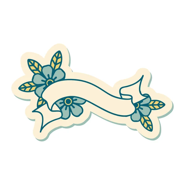 Autocollant Tatouage Dans Style Traditionnel Une Bannière Fleurs — Image vectorielle