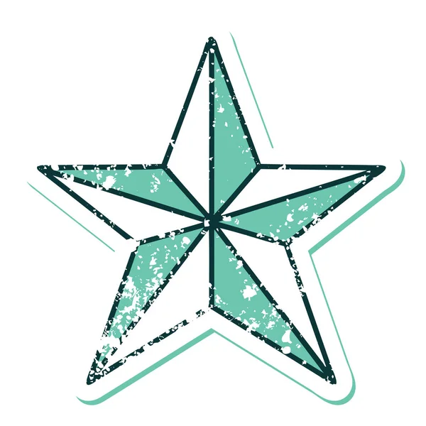 Ikonikus Szorongatott Matrica Tetoválás Stílusú Kép Egy Csillag — Stock Vector