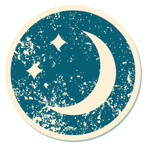Ikon Menyedihkan Stiker Tato Gaya Gambar Bulan Dan Bintang Bintang - Stok Vektor