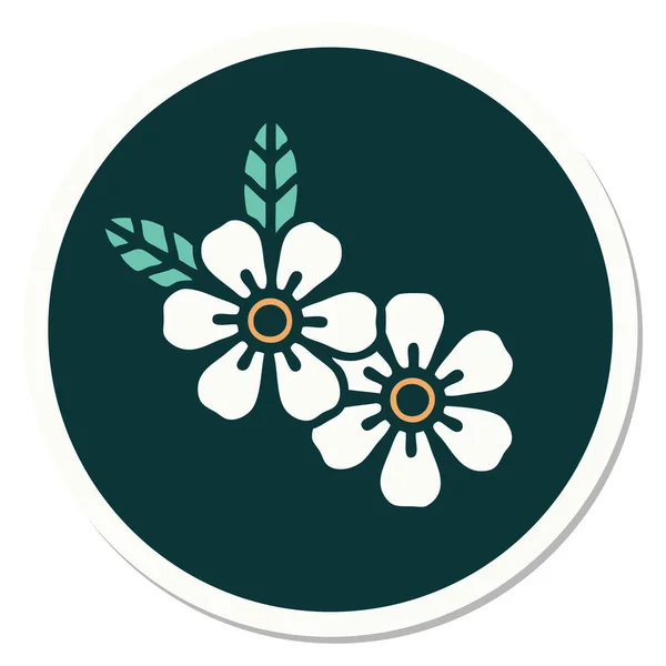 Aufkleber Mit Tätowierung Traditionellen Stil Der Blumen — Stockvektor