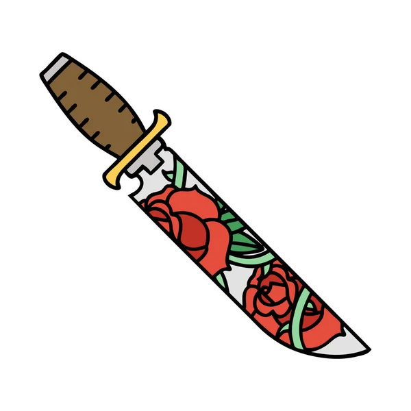 Tatoeage Traditionele Stijl Van Een Dolk Bloemen — Stockvector