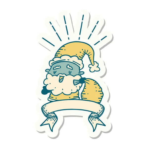 Αυτοκόλλητο Ενός Στυλ Τατουάζ Άγιος Βασίλης Χριστούγεννα Χαρακτήρα Σάκο — Διανυσματικό Αρχείο