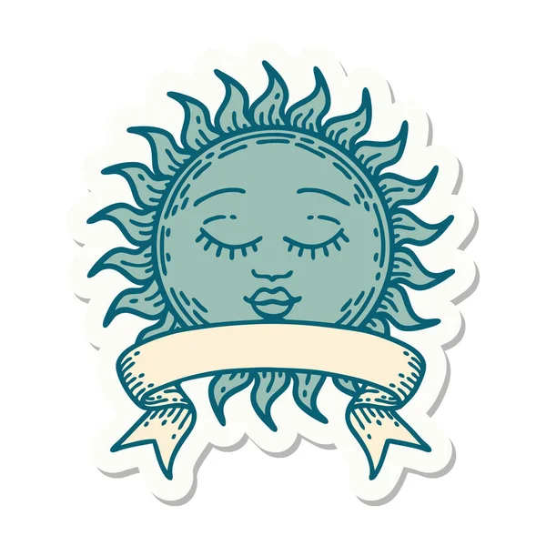 Autocollant Style Tatouage Avec Bannière Soleil — Image vectorielle