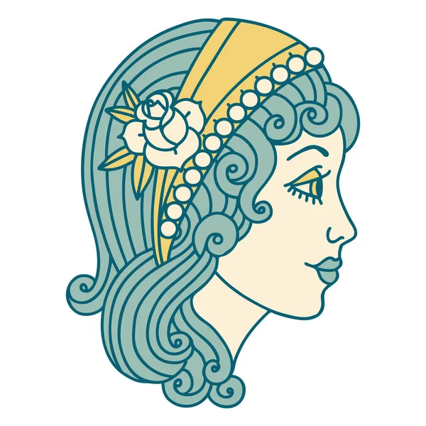 Icónica Imagen Estilo Tatuaje Una Cabeza Gitana — Vector de stock