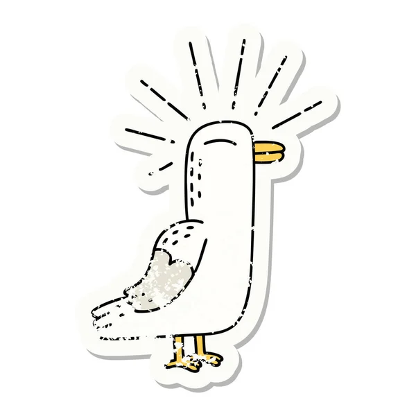 Worn Old Sticker Tattoo Style Seagull Bird — Stock Vector