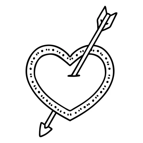 箭头和心形的黑线纹身 — 图库矢量图片