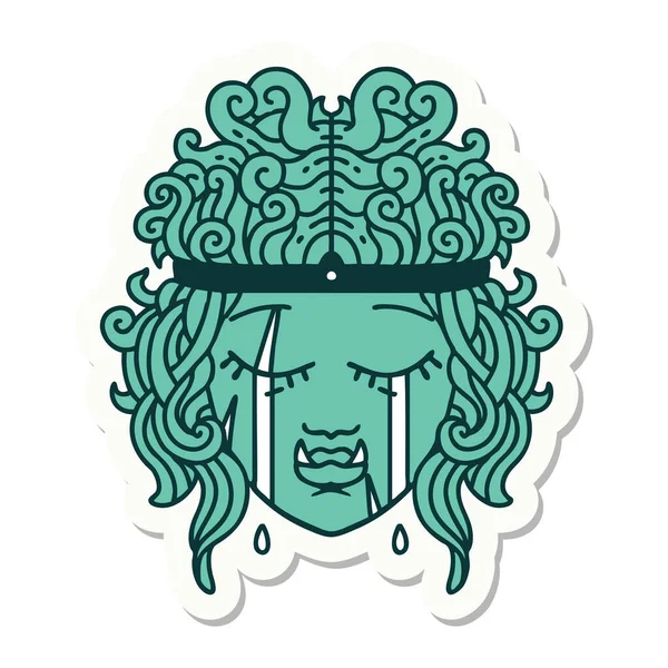 Sticker Sad Orc Barbarian Character Face — Stock Vector