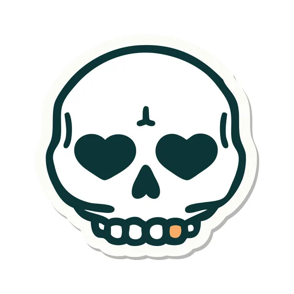 Sticker Tattoo Traditional Style Skull — Stock Vector