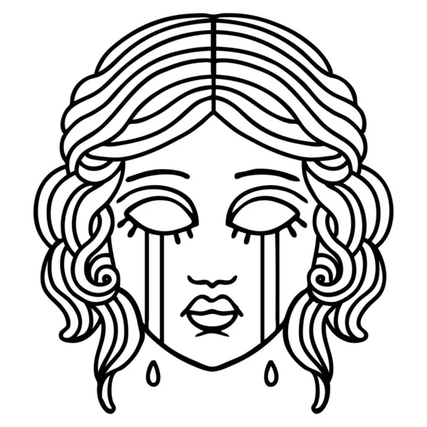 Tatouage Ligne Noire Style Visage Féminin Pleurer — Image vectorielle