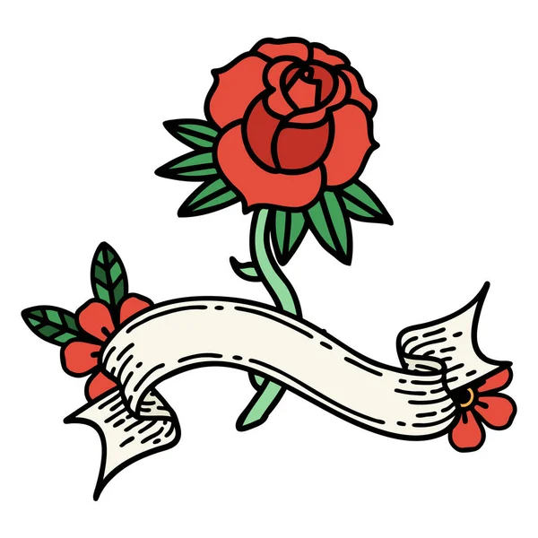 Tatuaggio Tradizionale Con Striscione Rosa — Vettoriale Stock