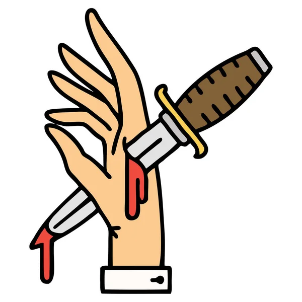 Tatouage Dans Style Traditionnel Une Dague Dans Main — Image vectorielle