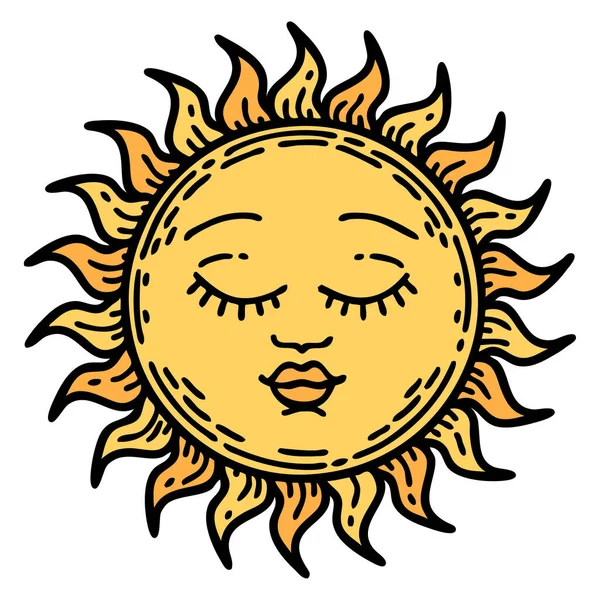 Tetování Tradičním Stylu Slunce — Stockový vektor