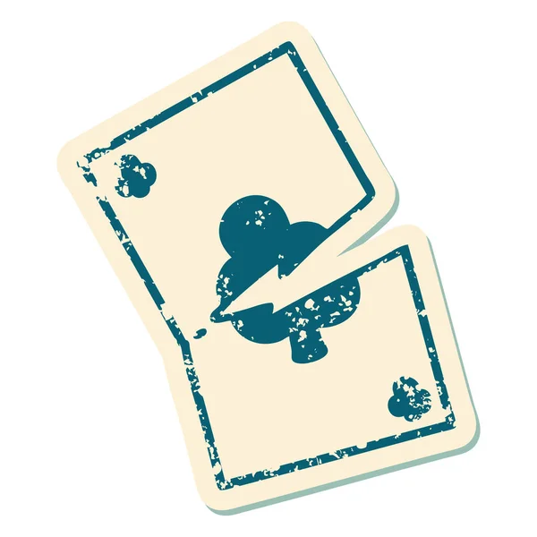 破れたカードの象徴的な悲痛なステッカータトゥースタイルのイメージ — ストックベクタ