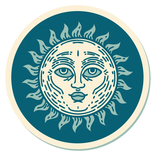 Sticker Tattoo Traditional Style Sun Face — Stock Vector