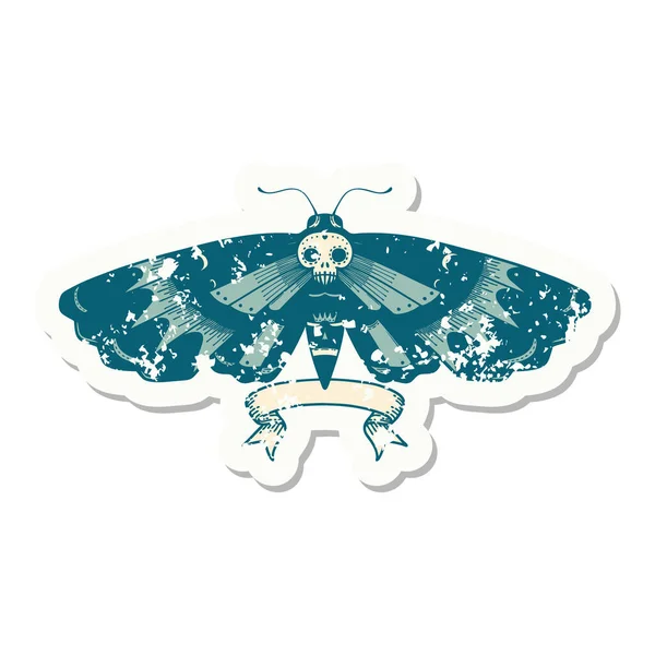 Worn Old Sticker Banner Deaths Head Moth — Stock Vector