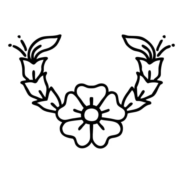 Tatuaż Czarnej Linii Styl Dekoracyjny Kwiat — Wektor stockowy
