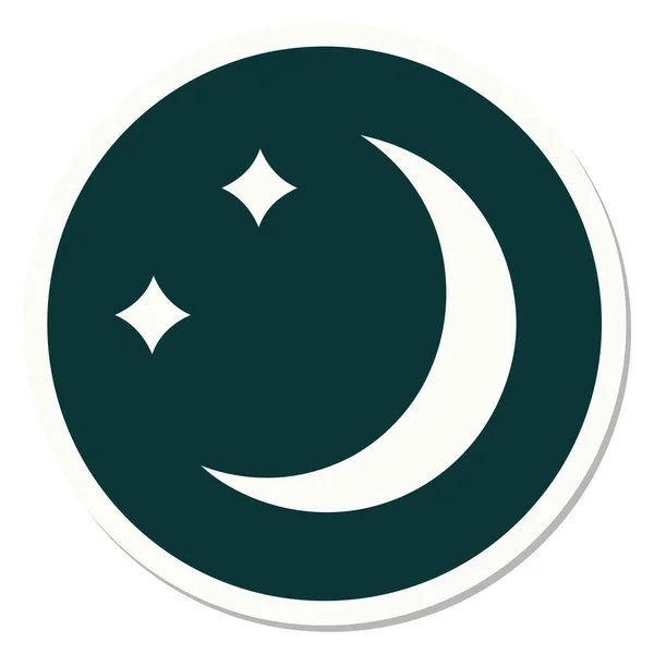 Stiker Tato Dalam Gaya Tradisional Bulan Dan Bintang - Stok Vektor
