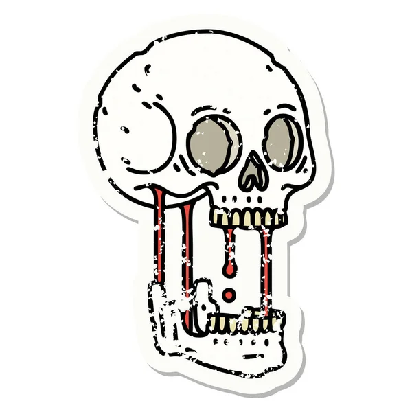 Distressed Sticker Tattoo Traditional Style Skull — Stock Vector