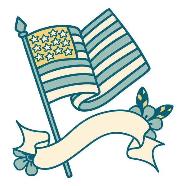 Tatuaje Tradicional Con Bandera Bandera Americana — Vector de stock