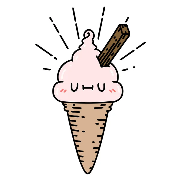 Ilustración Carácter Tradicional Del Helado Del Estilo Del Tatuaje — Archivo Imágenes Vectoriales