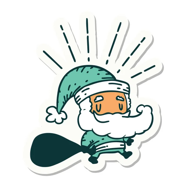Наклейка Татуювання Стилю Санта Клауса Різдвяний Персонаж Мішком — стоковий вектор