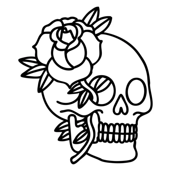 Tetování Černém Stylu Lebky Růže — Stockový vektor
