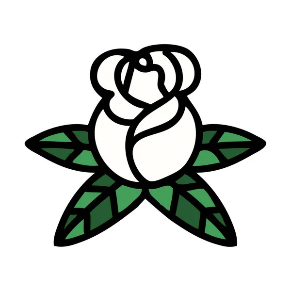 Tatuaż Tradycyjnym Stylu Pojedynczej Róży — Wektor stockowy