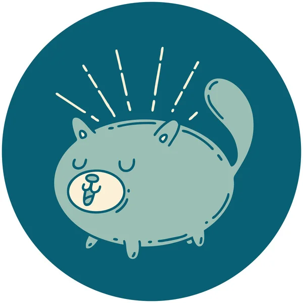 Icono Tatuaje Estilo Gato Feliz — Vector de stock