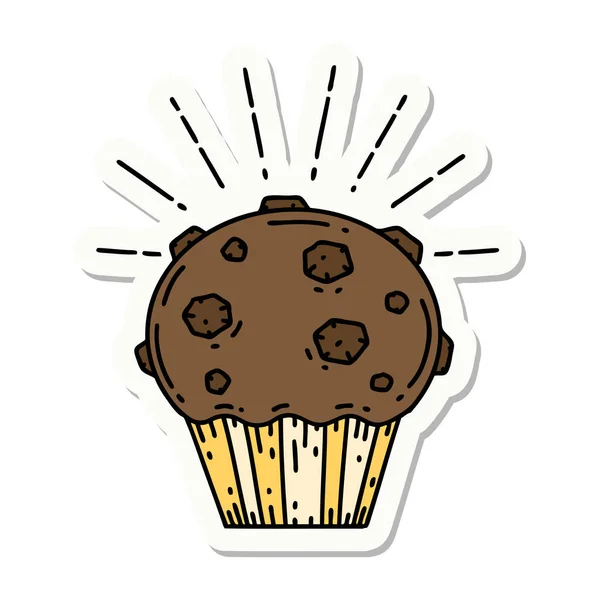 Etiqueta Muffin Chocolate Estilo Tatuagem — Vetor de Stock